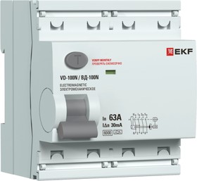 Фото 1/3 Выключатель дифференциального тока 4п 63А 30мА тип A 6кА ВД-100N электромех. PROxima EKF E1046MA6330