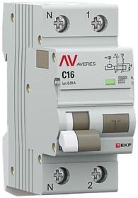 Фото 1/2 Выключатель автоматический дифференциального тока 2п (1P+N) C 16А 10мА тип A 6кА DVA-6 AVERES EKF rcbo6-1pn-16C-10-a-av