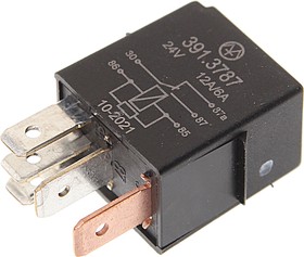 391.3787, Реле электромагнитное 24V 5-ти контактное 12/6А переключающее с резистором ЭНЕРГОМАШ