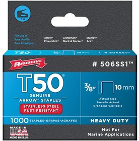 506SSI, 10mm T50 Heavy Duty Stainless Steel Staples, 1000 Pack