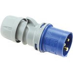 013-6TT, 16A, 230V, Cable Mount CEE Plug, 2P+E, Blue, IP44