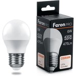 38069, Лампа светодиодная LED 6вт Е27 белый матовый шар Feron.PRO