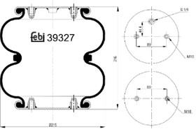 39327, Рессора пневматическая двойной сильфон: (2 отв.+возд. / 2 отв. - 0°): ROR