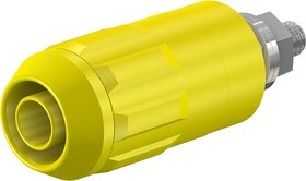 Фото 1/3 66.9684-24, Yellow Female Banana Socket, 4 mm Connector, Bolt Termination, 20A, 1000V, Nickel Plating