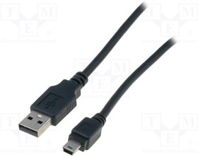 Фото 1/2 AK-300108-010-S, Cable; USB 2.0; USB A plug,USB B mini plug; nickel plated; 1m