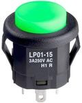 LP0115CMKW015FB, Pushbutton Switches SPDT ON-(ON) 3A GRN ILLUM SNAP-IN MOUNT