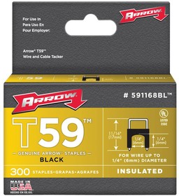 591168BL, 6mm x 6mm Black Insulated Staples, 300 Pack