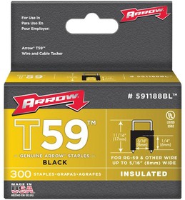 591188BL, 6mm x 8mm Black Insulated Staples, 300 Pack