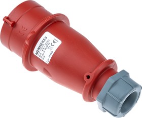 Фото 1/5 319, IP44 Red Cable Mount 3P + N + E Industrial Power Plug, Rated At 16A, 400 V,With Phase Inverter