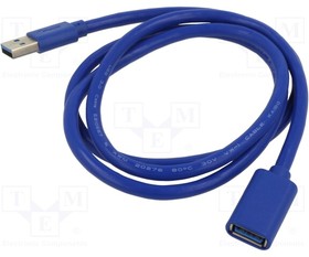AK-USB-28, Cable; USB 3.2; USB A socket,USB A plug; nickel plated; 1m; blue