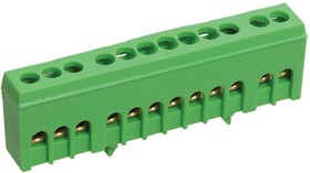 11-2322, Шина PE «земля» в корпусном зеленом изоляторе на DIN-рейку 6x9 мм 12 групп