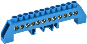 11-2318, Шина «N» нулевая в комбинированном синем изоляторе на DIN-рейку 8x12мм 12 групп