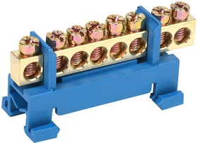 11-2353, Шина «N» нулевая с синим изолятором тип «Стойка» на DIN-рейку 6x9мм 8 групп