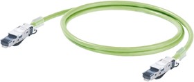 1173030005, Weidmuller Cat5 Straight Male RJ45 to Straight Male RJ45 Ethernet Cable, SF/UTP, Green PUR Sheath, 0.5m