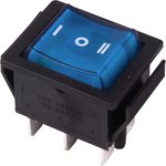36-2391, Переключатель клавишный 250V 15А (6с) ON-OFF-ON синий с подсветкой и ...