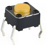 B3F-1002, Yellow Plunger Tactile Switch, SPST 50 mA @ 24 V dc 0.9mm Through Hole