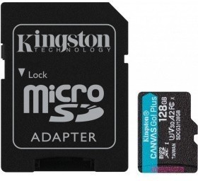 Фото 1/7 Micro SecureDigital 128Gb Kingston Canvas Go Plus UHS-I U3 A2 + ADP (170/90 MB/s) SDCG3/128GB