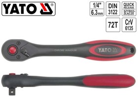 YT-0290, Трещотка с пластмассовой ручкой 72 зуба, 1/4 inch, 144 мм, держатель для подвешивания на крючок