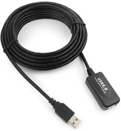 Фото 1/3 Cablexpert UAE016-BLACK Кабель удлинит. USB 2.0 активный AM/AF, 4.8м, черный, пакет
