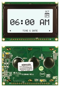 NHD-12864WG-BTFH-V#N, LCD Graphic Display - 128 x 64 Pixels - 5V - 8-Bit Parallel - Controller:KS0108 - 1x20 Bottom