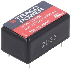 Фото 1/2 TEL 12-4812, Isolated DC/DC Converters - Through Hole 36-75Vin 12V 1A 12W DIP Iso