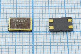 Кварцевый резонатор 25000 кГц, корпус SMD07050C4, нагрузочная емкость 16 пФ, марка SMD7050-04, 1 гармоника, (разная)
