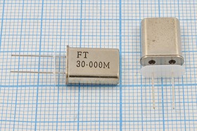 Кварцевый резонатор 30000 кГц, корпус HC49U, нагрузочная емкость 16 пФ, точность настройки 20 ppm, стабильность частоты 20/-20~70C ppm/C, U[