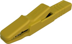 932146103, Alligator Clip 4 mm Connection, Nickel Plated Brass Contact, 25A, Yellow