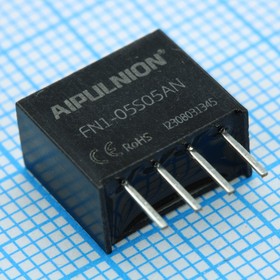 FN1-05S05AN, 5V 47uF 200mA 4.5V~5.5V Isolated Unregulated 1W 1 DC-DC 76% Plugin Power Modules ROHS