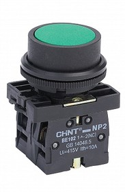 Фото 1/4 CHINT Кнопка управления NP2-BA35 без подсветки зеленая, 1НЗ +1НО IP40