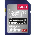 INSDX64G-100/70V30, Карта Flash памяти, SDHC Карта, UHS-3, Класс 10, Видео Класс 30, 64 ГБ, Integral UltimaPro