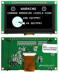 NHD-2.7-12864WDW3, 2.7 White Graphic OLED - 128 x 64 pixels - 3.3V - 8-bit Parallel/3-wire SPI or 4-wire SPI - Controller:SSD1322 - ...