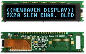 NHD-0220CW-AB3, 2x20 Blue Slim Character OLED - 2x20 pixels - 2.4V ~5.5V - 4/8-bit Parallel, SPI, I2C - Controller:US2066 - 1 x ...