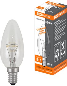 Лампа накаливания "Свеча прозрачная" 60 Вт-230 В-E14 TDM