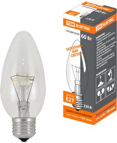 Лампа накаливания "Свеча прозрачная" 60 Вт-230 В-Е27 TDM