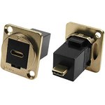 Straight, Panel Mount, Female to Male Type C IP40 Feedthrough USB Connector