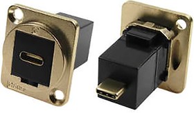 Фото 1/2 Straight, Panel Mount, Female to Male Type C IP40 Feedthrough USB Connector