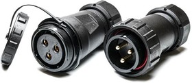 Circular Connector, 3 Contacts, Cable Mount, Plug and Socket, Male and Female Contacts, IP68