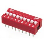 NDS-09-V, 9 Way Through Hole DIP Switch 9PST, Raised Actuator