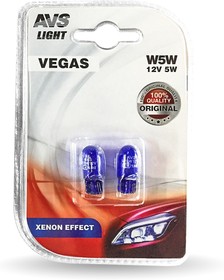 Фото 1/2 A07432S, Лампа 12 В 5 Вт без цоколя синяя 2 шт. блистер Xenon Effect Vegas AVS