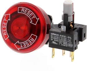 Фото 1/5 A165E-LS-24D-02, Emergency Stop Switches / E-Stop Switches DPST-NC RED 24V 30mm IP65 Illuminated