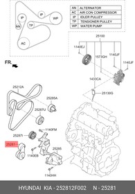 25281-2F002, Натяжитель приводного ремня HYUNDAI Santa Fe (09-),ix35 (09-) KIA Sorento (09-) (2.0/2.2) OE