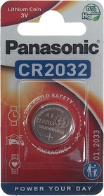 CR-2032EL/1B CR2032 BL1, Батарейка CR2032 3V таблетка (пульт сигнализации,ключ) блистер (1шт.) Lithium Power PANASONIC