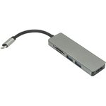 Адаптер Type C на HDMI, USB 3.0x2, SD/TF для MacBook серебристый