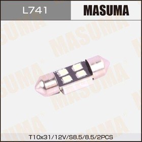 Лампа светодиодная 12V T10 10W T10x31 MASUMA 2 шт. картон L741