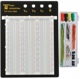 TW-E41-1060, Component Kits Solderless Breadboard 5.6" x 6.5"; 3 terminal strips with 630 tie points each, 5 distribution strips with 100 ti