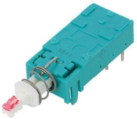 Фото 1/2 104-0101-007, Switch Push Button OFF ON DPST Plunger 6A 250VAC 100VDC 12VA Alternate Contact Thru-Hole PC Pins
