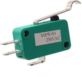 Фото 1/2 MSW-04 ON-ON, Микропереключатель с выносной планкой MSW-04, ON-(ON) SPDT 3P, 4 A, 250 В, вынос планки 24 мм