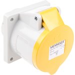 1394, IP44 Yellow Panel Mount 3P Industrial Power Socket, Rated At 32A, 110 V