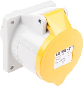 Фото 1/3 1394, IP44 Yellow Panel Mount 3P Industrial Power Socket, Rated At 32A, 110 V